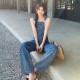 Women Fashion Casual Solid Color Wide-Leg Denim Jumpsuits