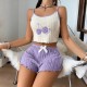 Women Fashion Sexy Embroidered Stripe Camisole Bowknot Shorts Pajamas Two-Piece Set Women Fashion Sexy Embroidered Stripe Camisole Bowknot Shorts Pajamas Two-Piece Set