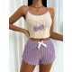 Women Fashion Sexy Embroidered Stripe Camisole Bowknot Shorts Pajamas Two-Piece Set Women Fashion Sexy Embroidered Stripe Camisole Bowknot Shorts Pajamas Two-Piece Set