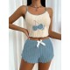 Women Fashion Sexy Embroidered Stripe Camisole Bowknot Shorts Pajamas Two-Piece Set Women Fashion Sexy Embroidered Stripe Camisole Bowknot Shorts Pajamas Two-Piece Set