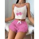 Women Fashion Sexy Embroidered Stripe Camisole Bowknot Shorts Pajamas Two-Piece Set Women Fashion Sexy Embroidered Stripe Camisole Bowknot Shorts Pajamas Two-Piece Set