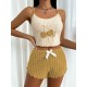 Women Fashion Sexy Embroidered Stripe Camisole Bowknot Shorts Pajamas Two-Piece Set Women Fashion Sexy Embroidered Stripe Camisole Bowknot Shorts Pajamas Two-Piece Set