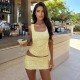 Women Fashion Sexy Solid Color Sequin Beaded Tank Top Tight Skirts Two-Piece Set