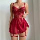 Women Fashion Sexy Floral Lace Perspective Pajamas Two-Piece Set