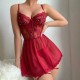 Women Fashion Sexy Floral Lace Perspective Pajamas Two-Piece Set