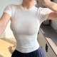 Women Simple Solid Color Short Sleeve T-Shirt