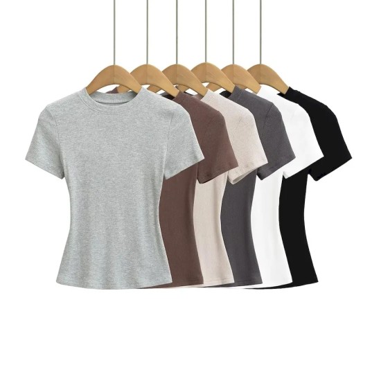 Women Simple Solid Color Short Sleeve T-Shirt