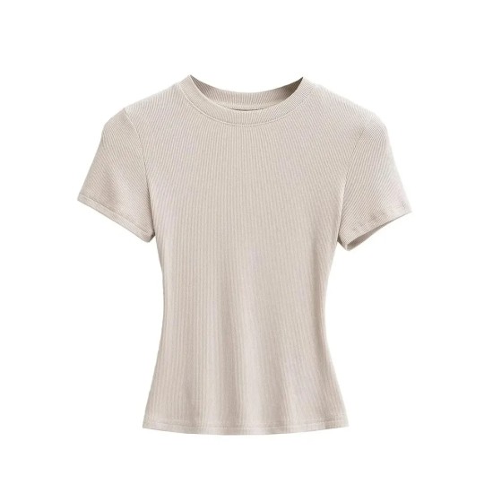 Women Simple Solid Color Short Sleeve T-Shirt