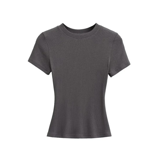 Women Simple Solid Color Short Sleeve T-Shirt
