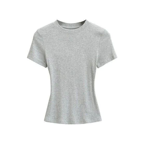 Women Simple Solid Color Short Sleeve T-Shirt