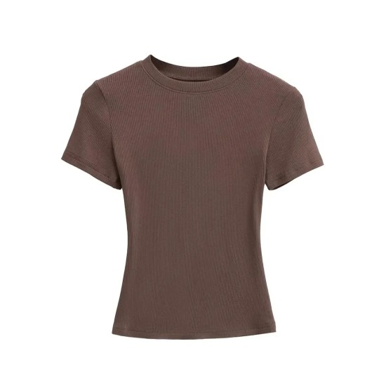 Women Simple Solid Color Short Sleeve T-Shirt