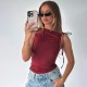 Women Fashion Sexy Solid Color Pleated Oblique Collar Sleeveless Drawstring Crop Top