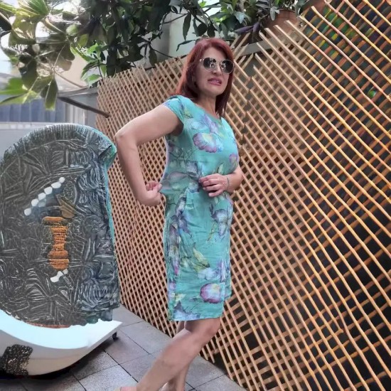 Women Fashion Casual Plus Size Floral Printed Round Neck Short-Sleeve Slim-Fit Dress