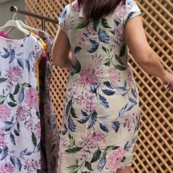 Women Fashion Casual Plus Size Floral Printed Round Neck Short-Sleeve Slim-Fit Dress