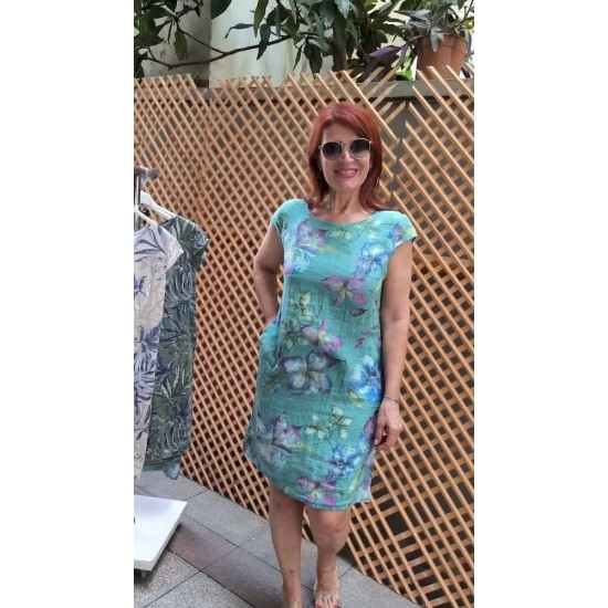 Women Fashion Casual Plus Size Floral Printed Round Neck Short-Sleeve Slim-Fit Dress