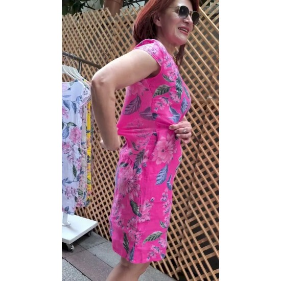 Women Fashion Casual Plus Size Floral Printed Round Neck Short-Sleeve Slim-Fit Dress