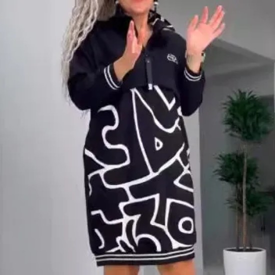 Women Fashion Casual Splicing Plus Size Lapel Long-Sleeve Slim-Fit Dress