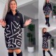 Women Fashion Casual Splicing Plus Size Lapel Long-Sleeve Slim-Fit Dress