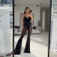 Women Fashion Sexy Mesh Stitching Perspective Flared Jumpsuit