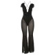 Women Fashion Sexy Mesh Stitching Perspective Flared Jumpsuit