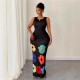 Women Fashion Sexy Floral Printed Round Neck Sleeveless Hollow-Out Slim Fit Dress Women Fashion Sexy Floral Printed Round Neck Sleeveless Hollow-Out Slim Fit Dress