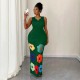 Women Fashion Sexy Floral Printed Round Neck Sleeveless Hollow-Out Slim Fit Dress Women Fashion Sexy Floral Printed Round Neck Sleeveless Hollow-Out Slim Fit Dress