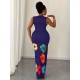 Women Fashion Sexy Floral Printed Round Neck Sleeveless Hollow-Out Slim Fit Dress Women Fashion Sexy Floral Printed Round Neck Sleeveless Hollow-Out Slim Fit Dress