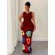 Women Fashion Sexy Floral Printed Round Neck Sleeveless Hollow-Out Slim Fit Dress Women Fashion Sexy Floral Printed Round Neck Sleeveless Hollow-Out Slim Fit Dress
