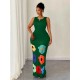 Women Fashion Sexy Floral Printed Round Neck Sleeveless Hollow-Out Slim Fit Dress Women Fashion Sexy Floral Printed Round Neck Sleeveless Hollow-Out Slim Fit Dress