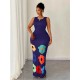 Women Fashion Sexy Floral Printed Round Neck Sleeveless Hollow-Out Slim Fit Dress Women Fashion Sexy Floral Printed Round Neck Sleeveless Hollow-Out Slim Fit Dress