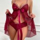 Women Fashion Sexy Perspective Mesh Flower Strap Lace-Up Pajamas Two-Piece Set