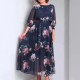 Women Fashion Casual Plus Size Floral Printed Long-Sleeve Loose Dress