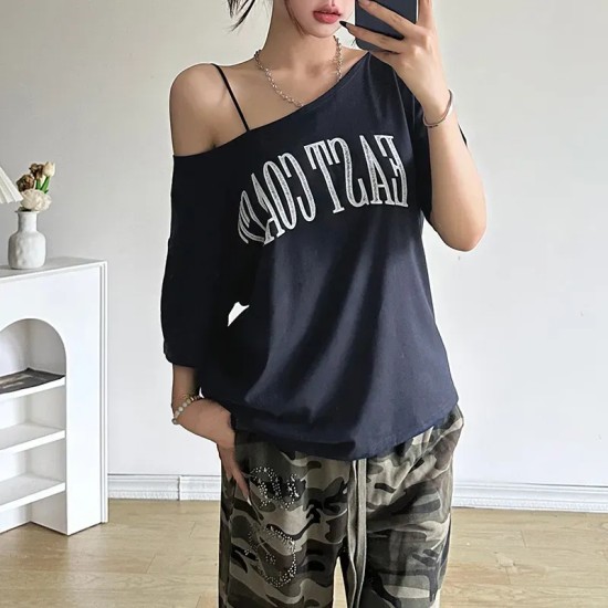 Summer Women Street Fashion Letter Print Short Sleeve T-Shirt