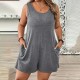 Women Fashion Casual Plus Size Solid Color Sleeveless Loose Rompers