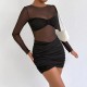 Women Fashion Mesh Perspective Stitching Long Sleeve Bodycon Dress