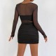 Women Fashion Mesh Perspective Stitching Long Sleeve Bodycon Dress