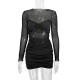 Women Fashion Mesh Perspective Stitching Long Sleeve Bodycon Dress