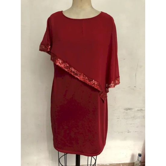 Women Fashion Irregular Plus Size Sequins Stitching Short-Sleeve Slim Fit Dress