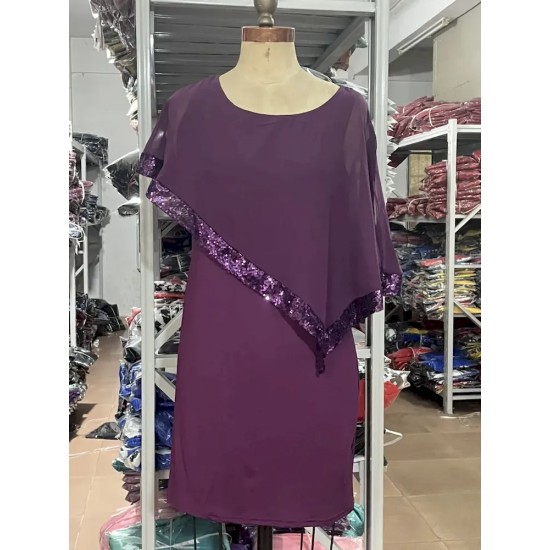 Women Fashion Irregular Plus Size Sequins Stitching Short-Sleeve Slim Fit Dress