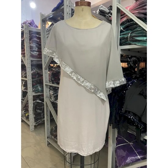 Women Fashion Irregular Plus Size Sequins Stitching Short-Sleeve Slim Fit Dress