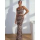 Women Fashion Sexy Printed V-Neck Camisole Slim-Fit Skirt Two-Piece Set