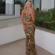 Women Fashion Sexy Printed V-Neck Camisole Slim-Fit Skirt Two-Piece Set