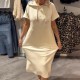 Women Fashion Casual Plus Size Solid Color Short-Sleeve Pocket Hoodies Loose Dress