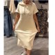 Women Fashion Casual Plus Size Solid Color Short-Sleeve Pocket Hoodies Loose Dress