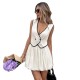 Women Fashion Elegant Color Block Sleeveless Tank Top Pleated Skirt Two-Piece Set
