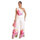 Women Fashion Elegant Floral Printed Slanted Shoulder Sleeveless Crop Top Wide Leg Pants Two-Piece Set