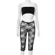 Women Fashion Sexy Solid Color Tube Top Lace Tight Pants Two-Piece Set