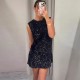 Women Fashion Elegant Solid Color Sequins Sleeveless Bowknot Lace-Up Slim Fit Dress
