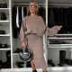 Women Fashion Solid Color Batwing Sleeve Sweatshirt Sleeveless Slim Fit Dress Two-Piece Set