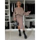 Women Fashion Solid Color Batwing Sleeve Sweatshirt Sleeveless Slim Fit Dress Two-Piece Set